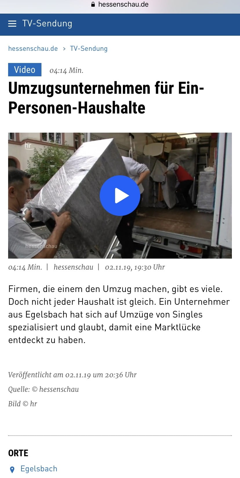 Gestern im TV – Die Hessenschau berichtet über Single Umzüge!